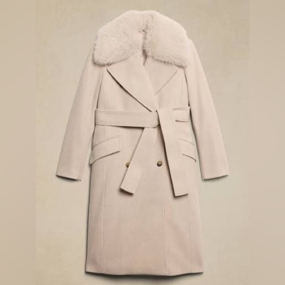 Banana Republic Fur Collar Tie Waist Coat